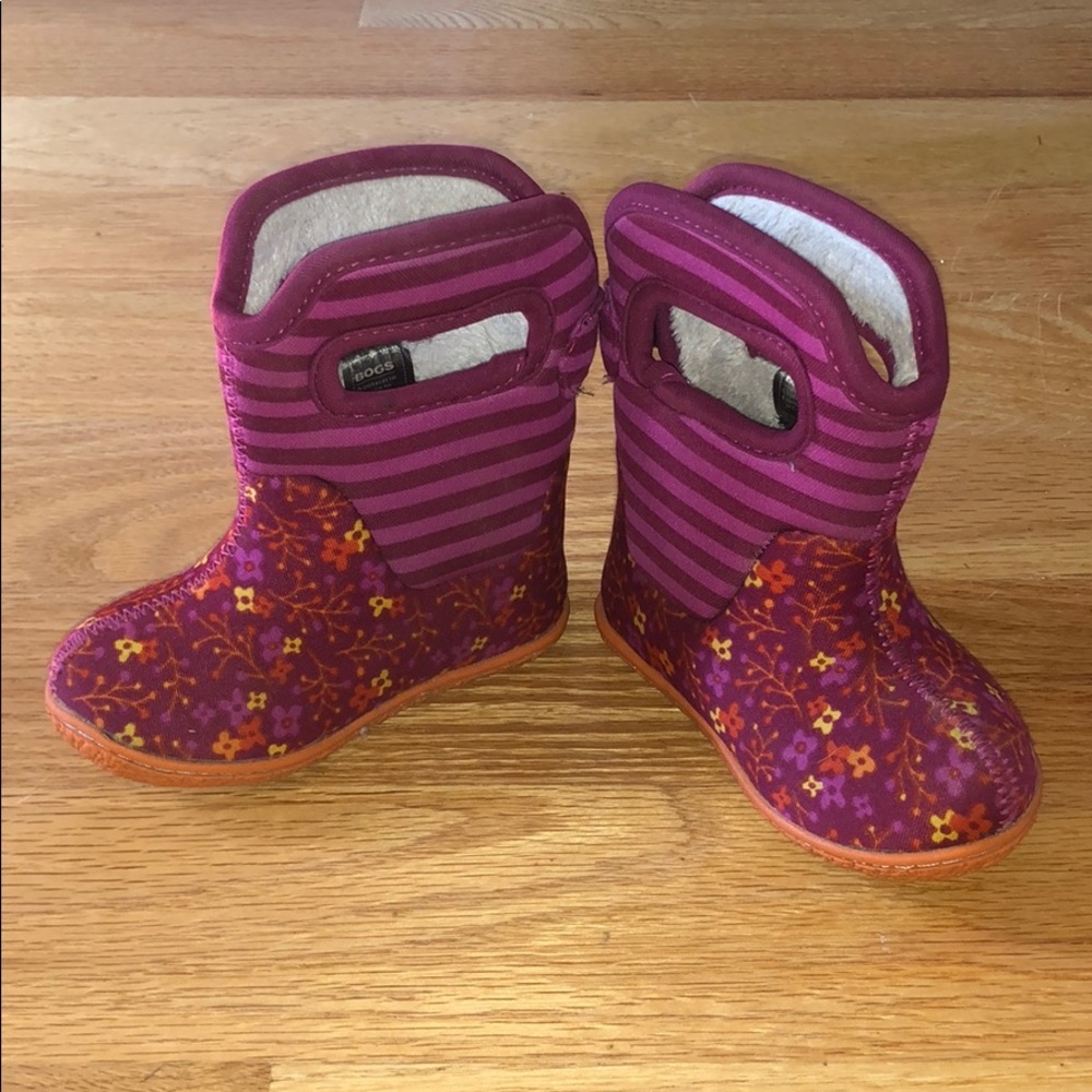 Pink floral and striped Infant Bogs